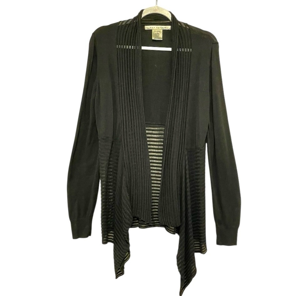 Max Studio Black Open Waterfall Front Cardigan Sheer Witchy Goth Grunge Size L